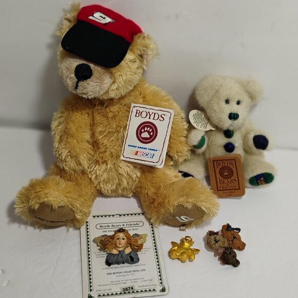 Boyds Bears Other - NWT Boyds Bears Collectible Lot Nascar Bear Angel + 2 Pins -Total Lot 5
